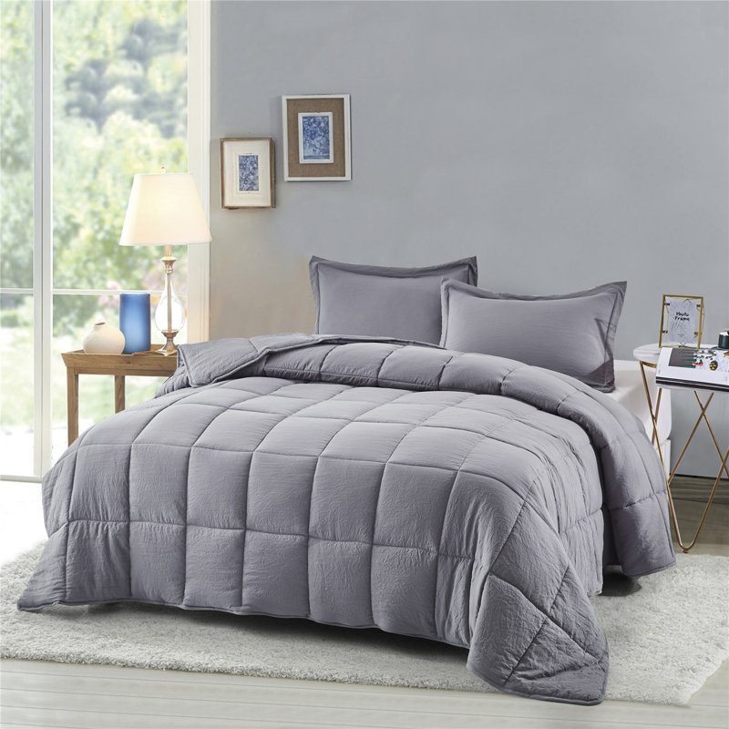 SALOMON Pre-washed Microfiber Reversible 3 Piece Comforter Set, Gray, King Comforter + 2 King Shams