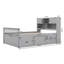 Lit plateforme double en bois massif, cadre de lit capitaine avec 4 tiroirs de rangement, bibliothèque et tablettes, lit de rangement multi-fonctions-289227201