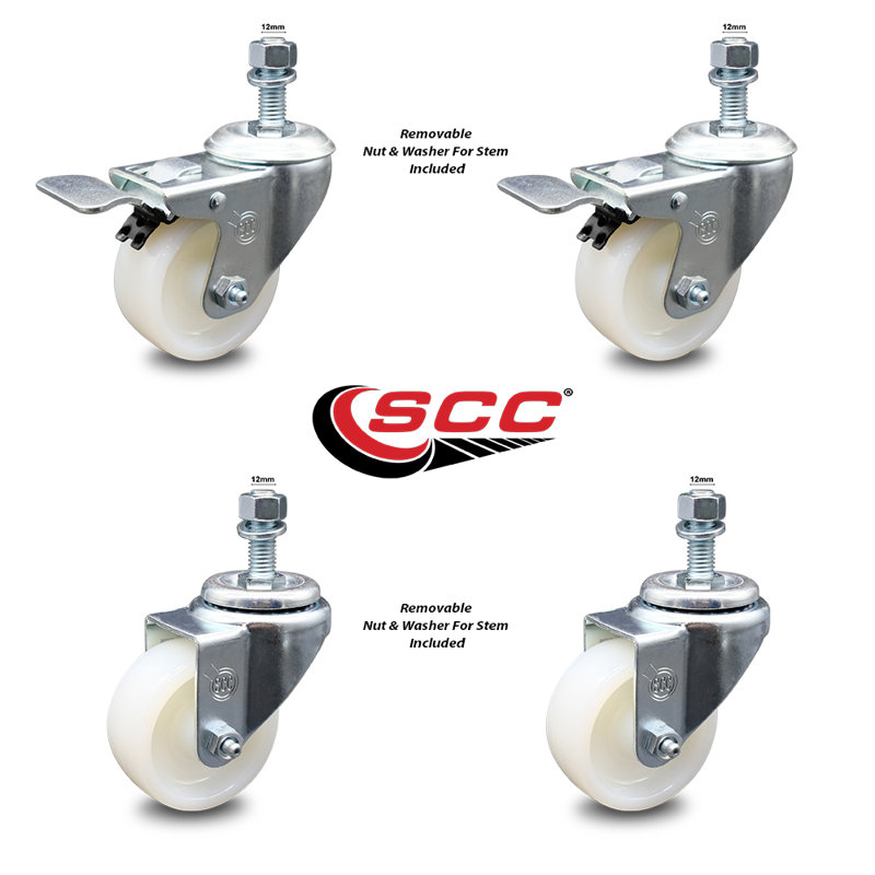 Roue pivotante à roue filetée de 12 mm avec frein à blocage total SCC
