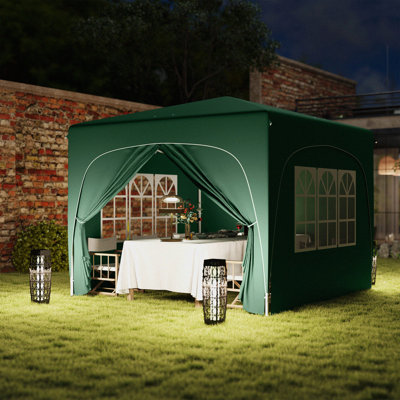 3 X 3m Pop-up Gazebo Shelter, Upf50+ Uv Protection Canopy, 3-level Adjustable Metal Frame, With Windows & Doors, Carry Bag, Guy Ropes And Ground Stakes, Dark Green