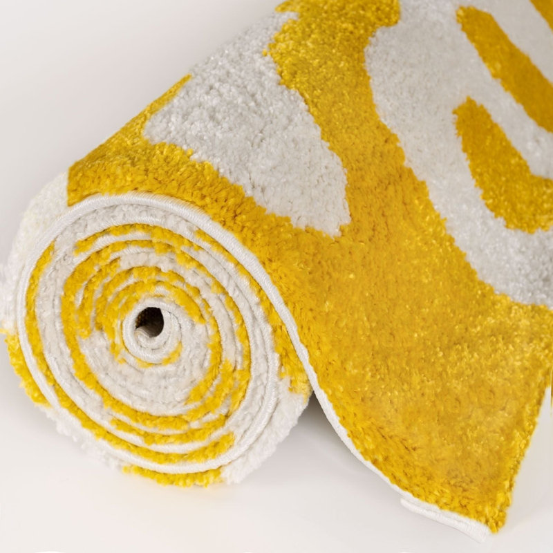 Joli Abstract Doodle Area Rug Soft Dense Pile for Living Rooms and Bedrooms, Yellow/White, Rectangle 240 x 340 cm