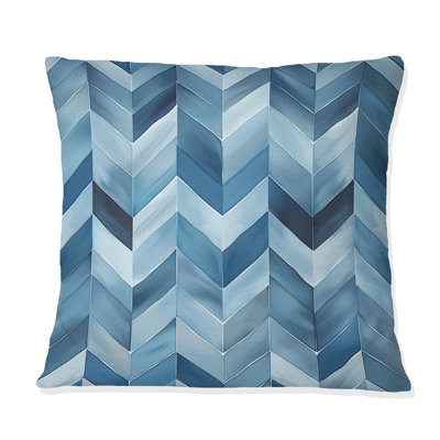Coussin décoratif blanc à motif à chevrons blanc et bleu