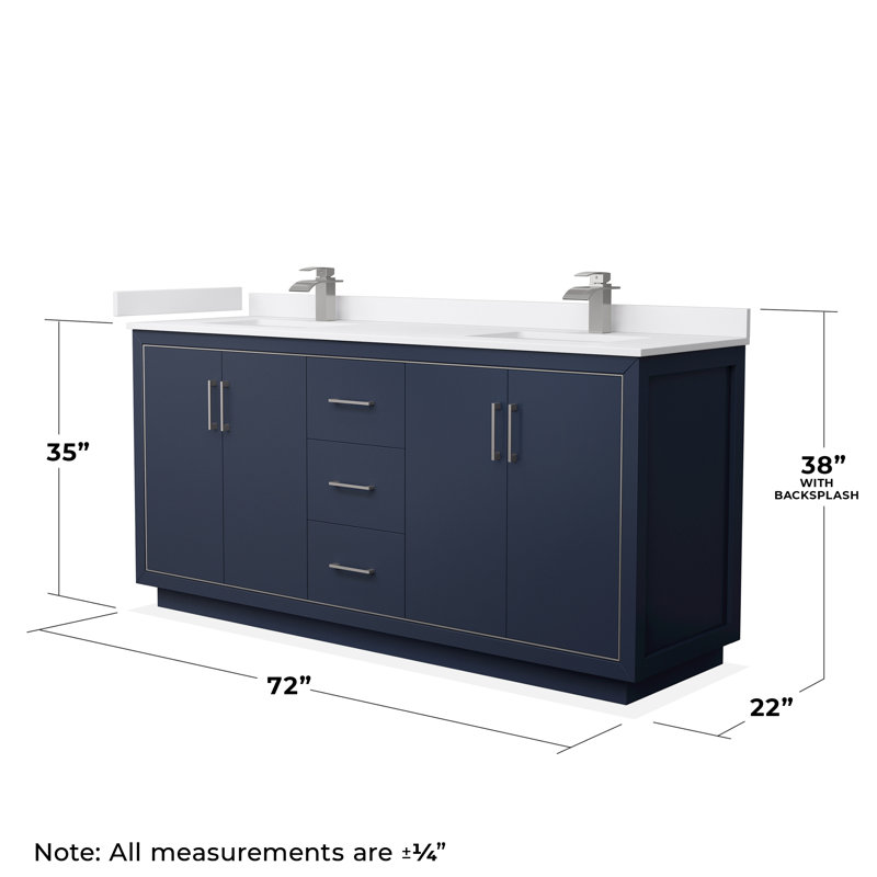 Icon 72" Double Bathroom Vanity Set, Dark Blue, Brushed Nickel, White