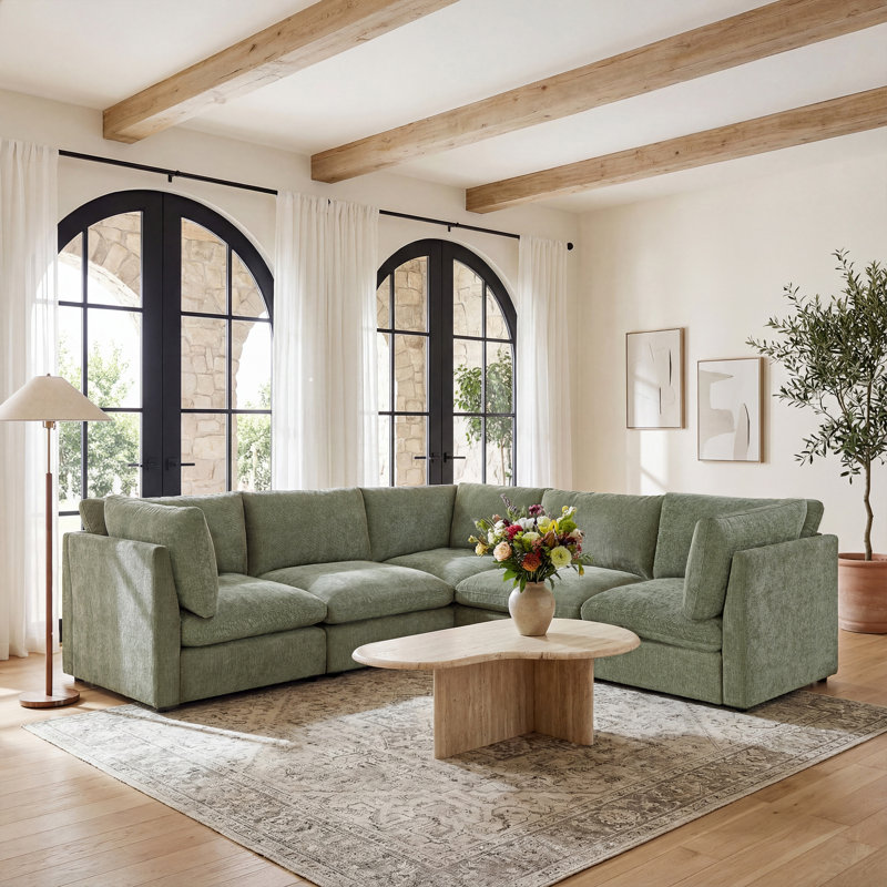 Canapé modulaire en chenille 5 pièces Parkton, canapé modulaire en L pour salon Parkton, Vert