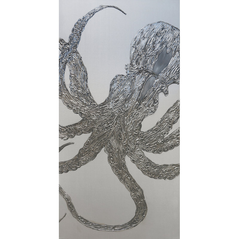 «Octopus in Iron II» par L. Bodine - peinture sur toile tendue, Couche de verre