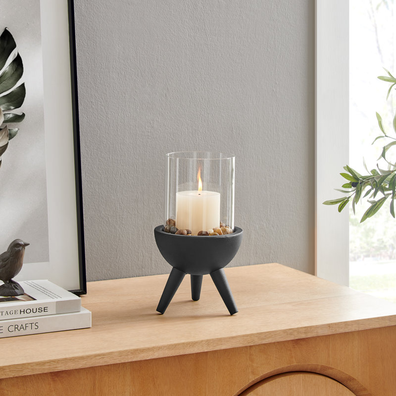 Porte-bougie ouragan en métal noir Molta Modern, H 10,5 po x l 5,88 po x P 5,88 po