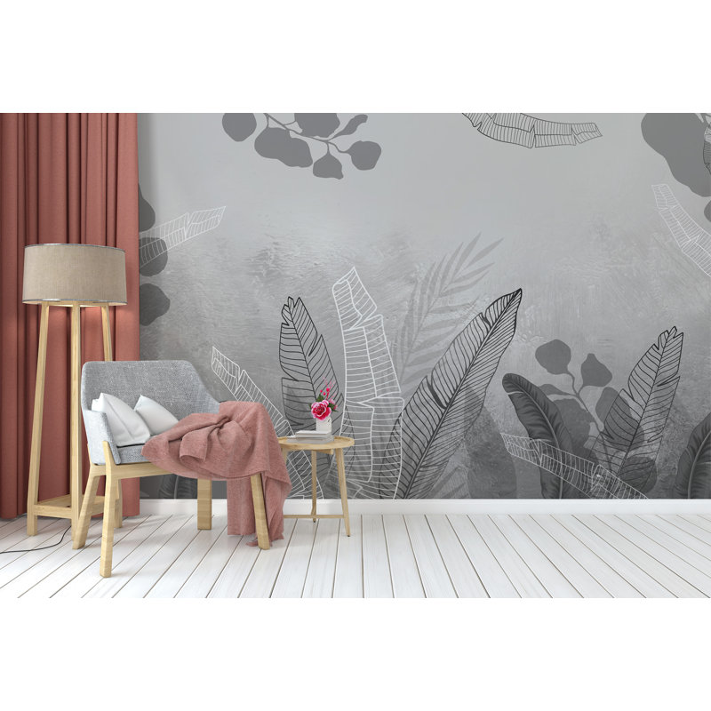Papier peint floral feuille grise, L 27,96 po x l 39 po