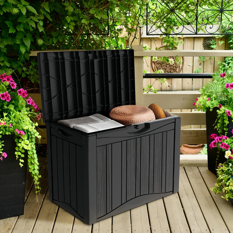 Boîte de rangement verrouillable en résine résistante à l'eau Yardgrace 50 gallons, Beige