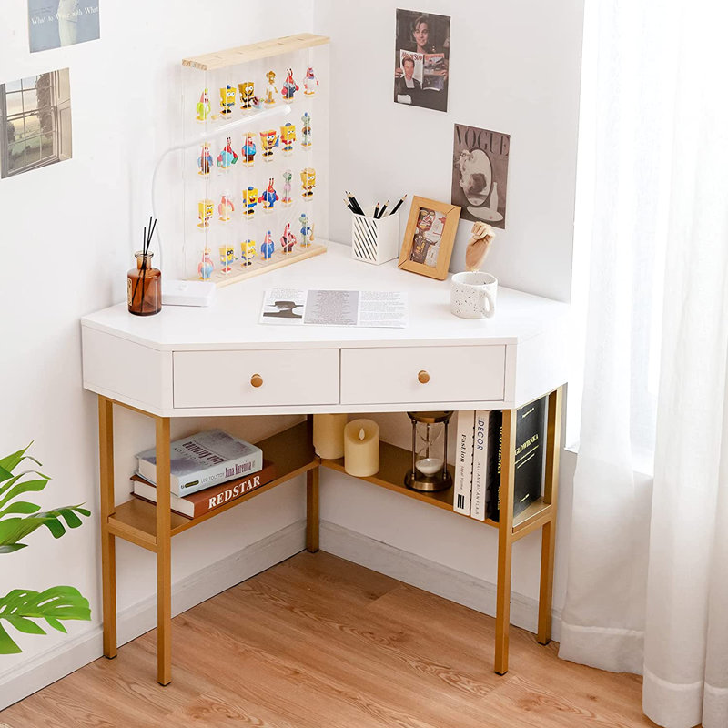 Ceti Corner Computer Desk, Gold, White