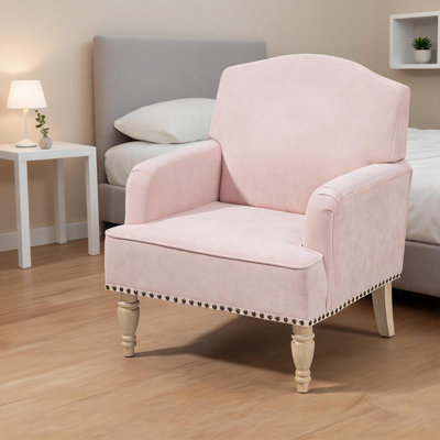 Pour le salon de la chambre à coucher | Fauteuil d'appoint club simple en tissu rétro avec garniture cloutée, rose chaud