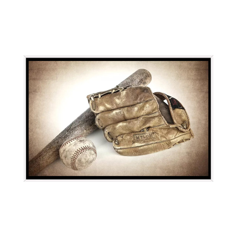 Baseball Bat Glove - Print on Canvas, 66.04 cm H x 45.72 cm W, White Framed