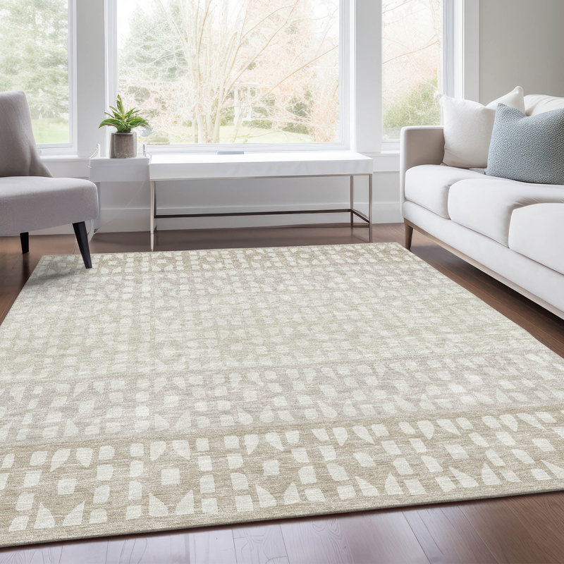 Tapis ivoire Prisco lavable à la machine de qualité supérieure, Rectangle 5 pi x 7 pi 6 po