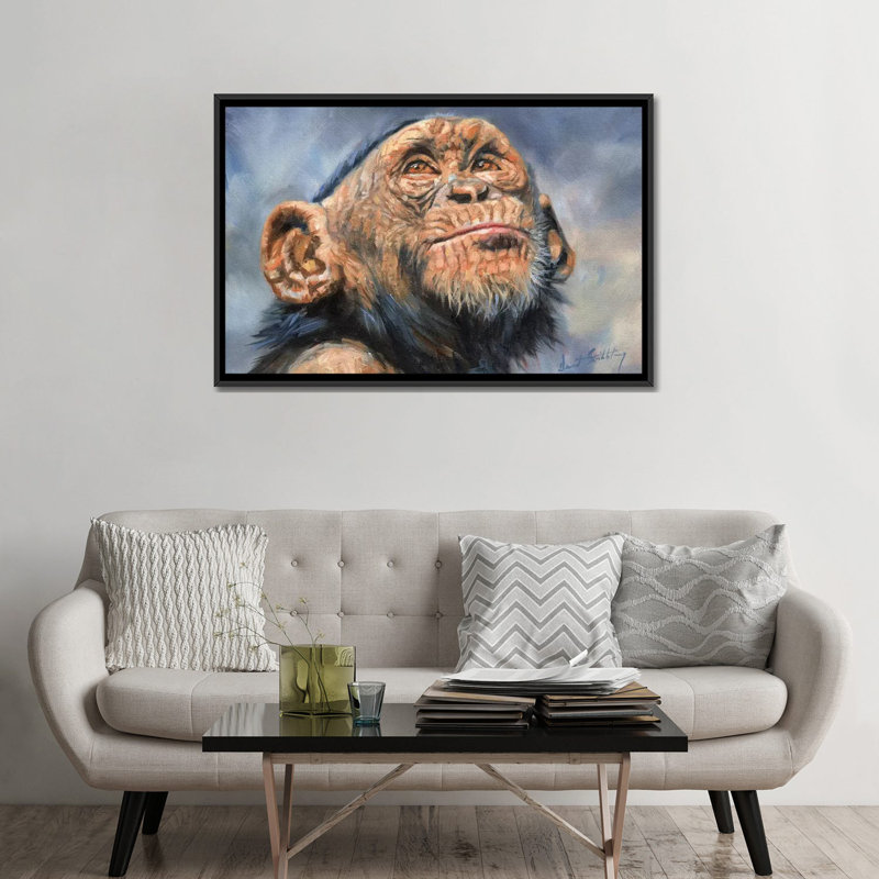 « chimp », impression sur toile, H 18 po x l 26 po x P 1,5 po, Toile avec cadre noir, Pas de tapis
