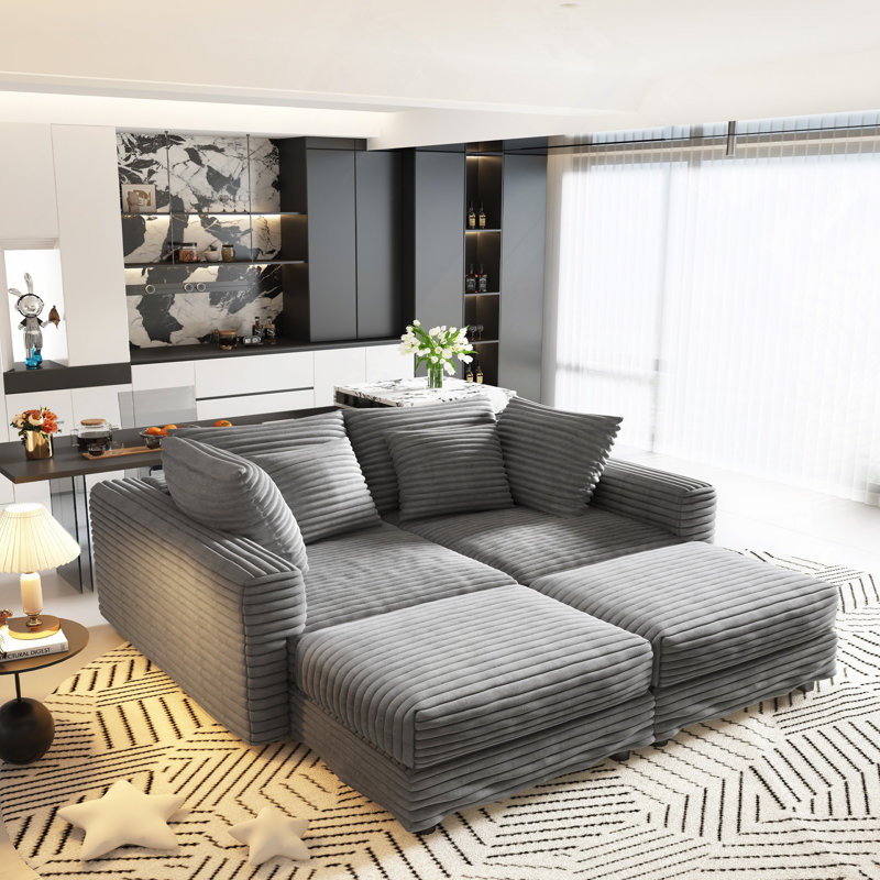 Canapé modulaire surdimensionné en U avec 2 repose-pieds, H 25,6 po x l 102,4 po x P 59 po, 4, Gris (2 repose-pieds)