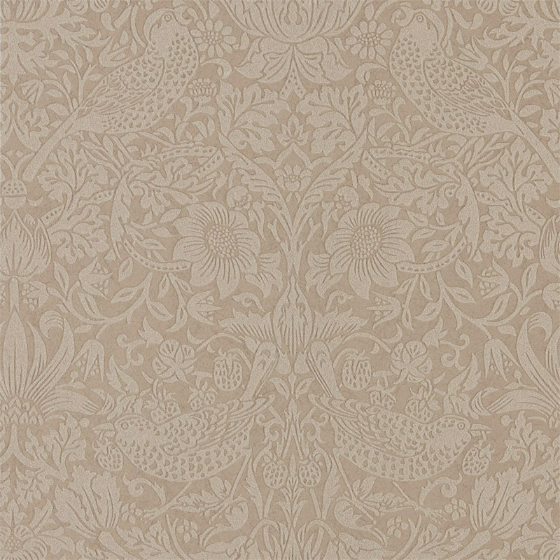 Pure Strawberry Thief Wallpaper, Taupe/Gilver