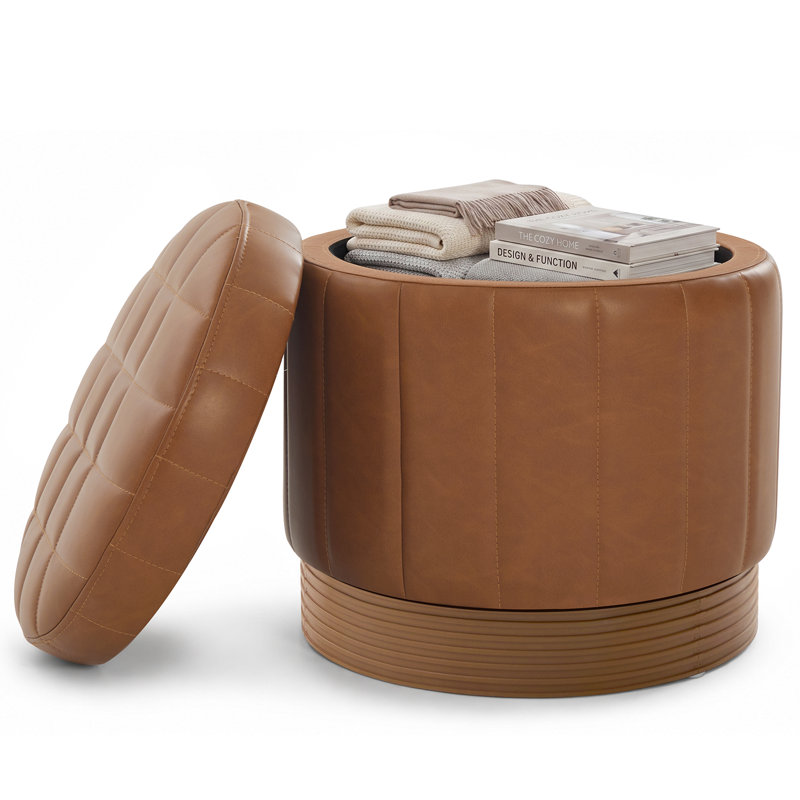 Repose-pieds rond avec repose-pieds pivotant avec plateau rabattable, entièrement assemblé et cadre en bois d'acacia, Brown