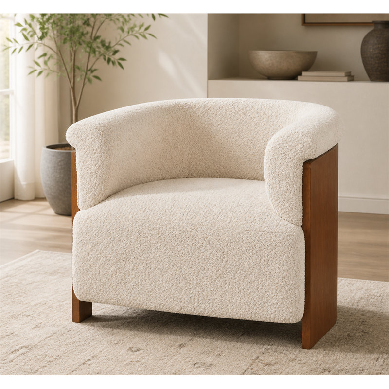 Fauteuil demi-tonneau 31,7 pouces Mid Century, Beige