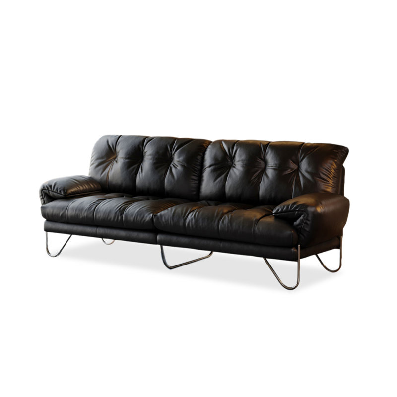 Canapé modulaire noir en cuir véritable