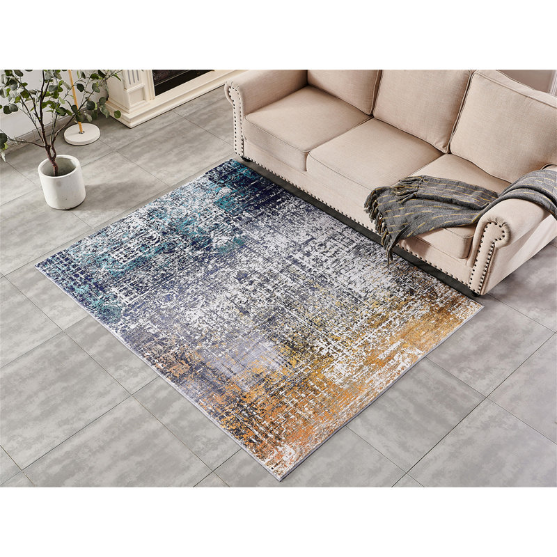 Collection Abstract Design Turquoise Gray Rust Machine Washable Super Soft Area Rug, Rectangle 4' x 6'