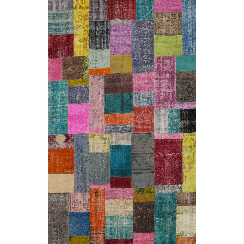 Multicolor Wool Distressed Patchwork Area Rug 7x10