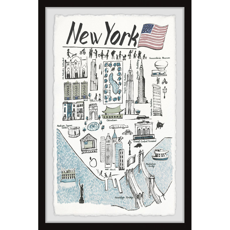 Faits saillants de New York - Reproduction d'art graphique sur papier encadré, H 45 po x l 30 po x P 1,5 po