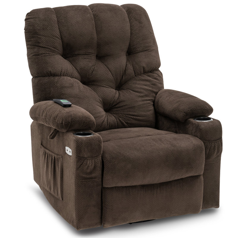 Electric Power Swivel Glider Rocker Recliner Chair with Remote Control, Brown