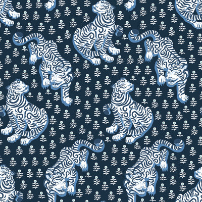 Papier peint adhésif grand tigre bleu marine