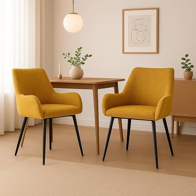Upholstered Dining Chair, YELLOW, YELLOW