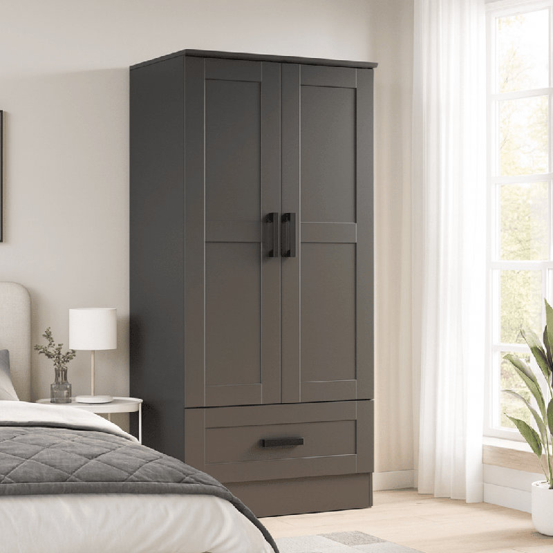 Armoire-penderie en bois d'ingénierie à 2 portes et 1 tiroir Wpfurniture, Noir