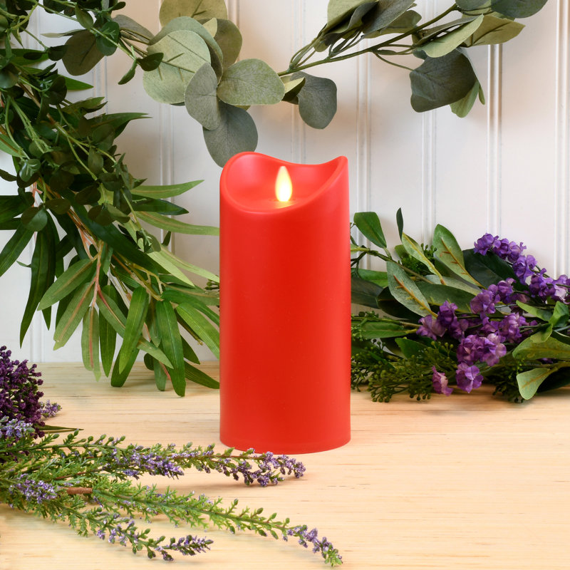 Bougie pilier à pile avec flamme vacillante, H 5 po x l 3,5 po x P 3,5 po, Rouge