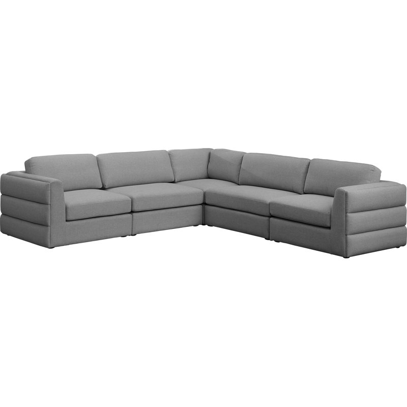 Howardine Upholstered L-Shaped Sectional Reversible, Grey Linen Textured Fabric
