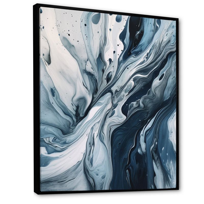 Bleu et gris Elixir éthéré III - art mural abstrait, H 20 po x l 12 po x P 1 po, Cadre flottant noir