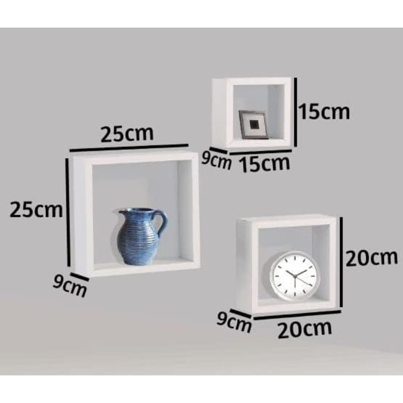 Chaisty 3 Piece Square Floating Shelf, White