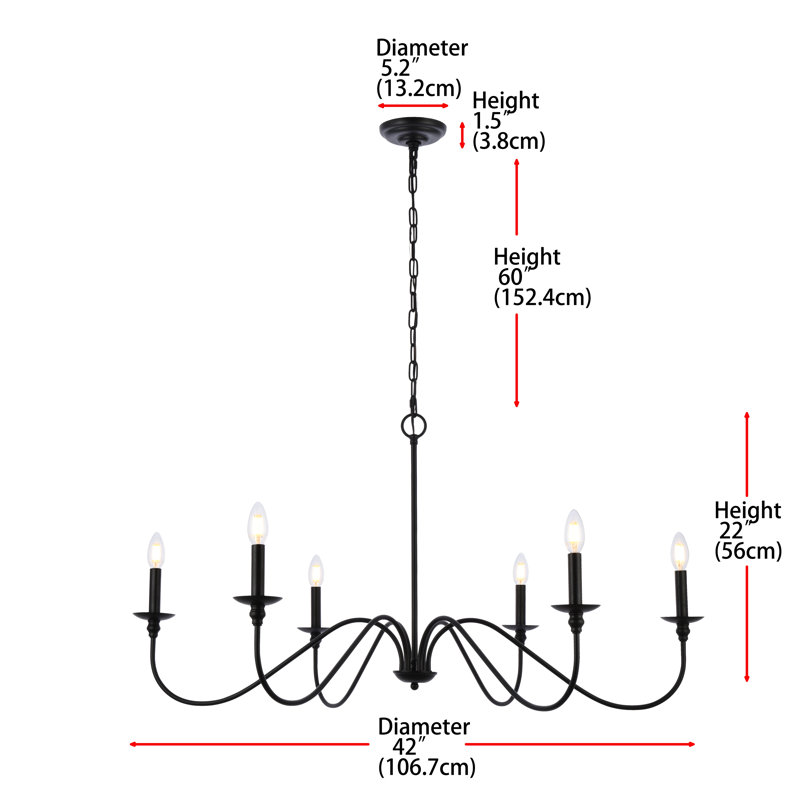 Ableton Iron 6-Light Chandelier, Noir mat, H 22 po x l 42 po x P 42 po