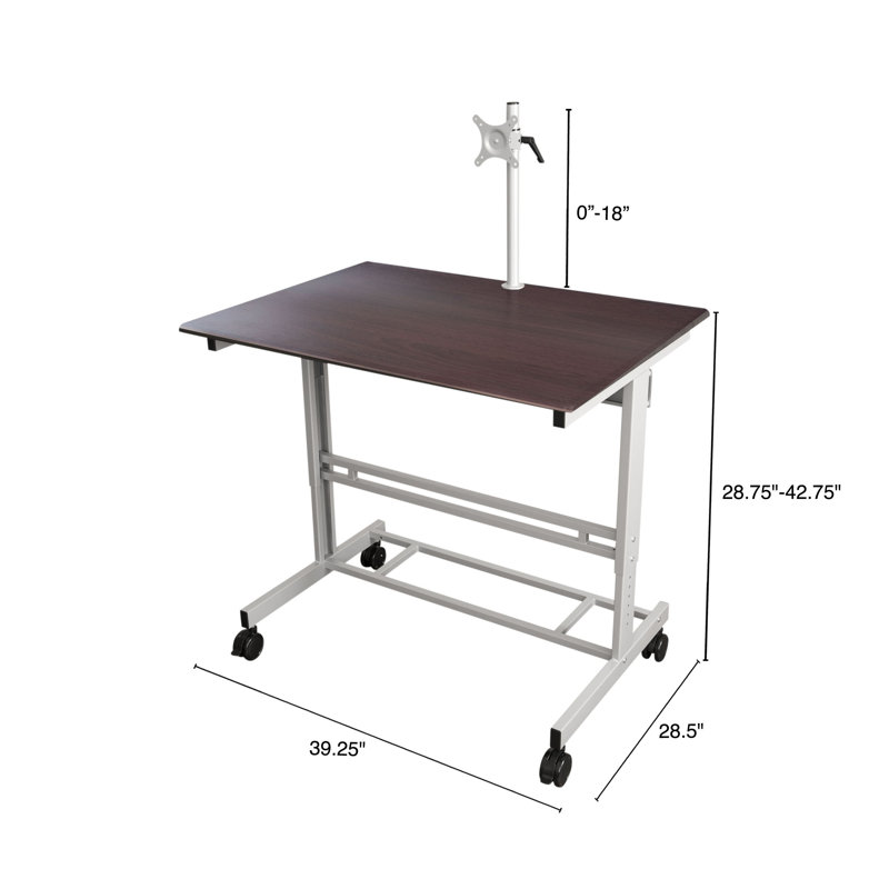 Bureau debout à hauteur réglable Zarella, H 42,75 po x l 39,25 po x P 28,5 po, Noyer foncé / argent
