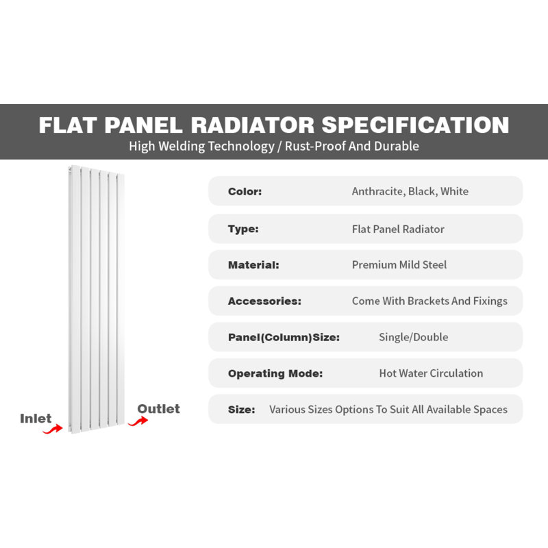 Horizontal Flat Panel Radiators, Black, 60cm H x 27.2cm W x 5.8cm D