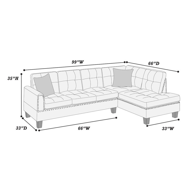 Ensemble de canapé modulaire 2 pièces Living Room Furniture, Tissu ton champignon, H 35 po x l 99 po x P 66 po
