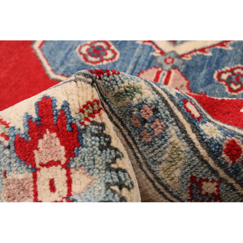 Tapis unique en laine noué à la main 6 pi 6 po x 9 pi 1 po New Age de couleur rouge / bleu / beige Alodie