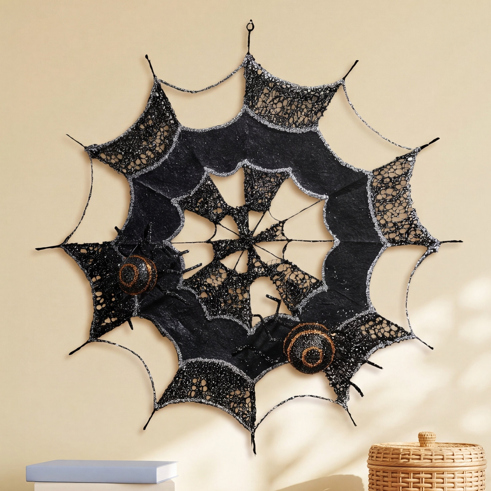 16" Glitter Spider Web With Spider