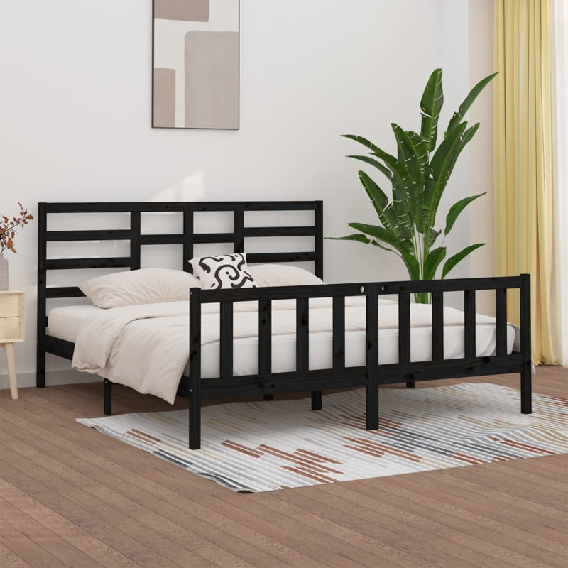 Bed Frame Solid Wood, black, Super King (6')