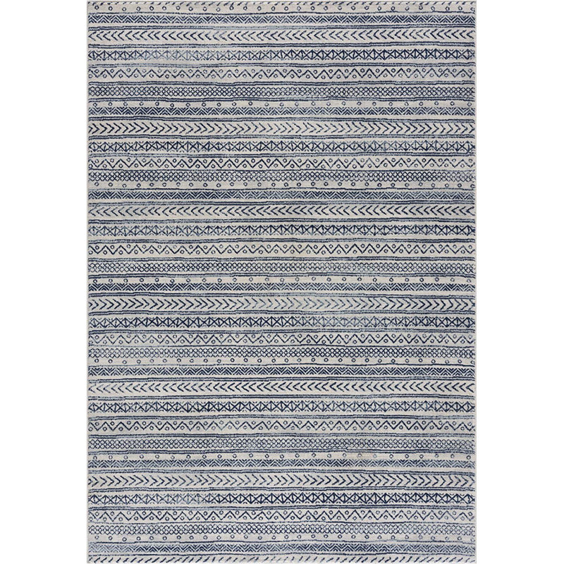 Ceiron Geometric Machine Made Rectangle 7'9" x 10'8" Polypropylene Area Rug in Navy/White