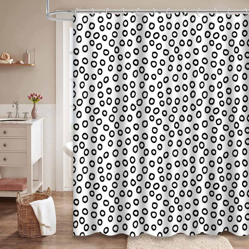 Rideau de douche abstrait à pois blancs avec 12 crochets abstraits, L 72 po x l 78 po