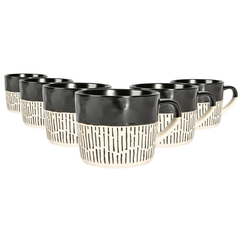 Nicola Spring - Dipped Dash Stoneware Coffee Mugs - 450ml, Black