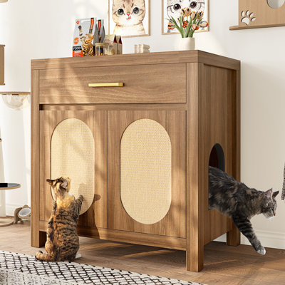 Enceinte de litière pour chat, meuble de litière caché pour chat avec tiroir de rangement, armoire de rangement, armoire d'appoint