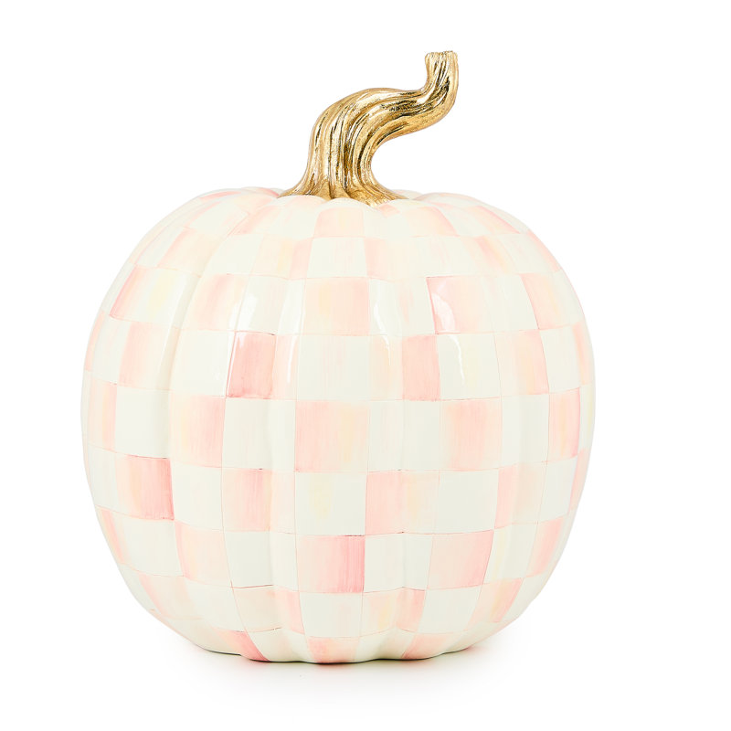 Violet Check Cascade Floral Pumpkin, Light Green, 15" H x 10" W x 10" D