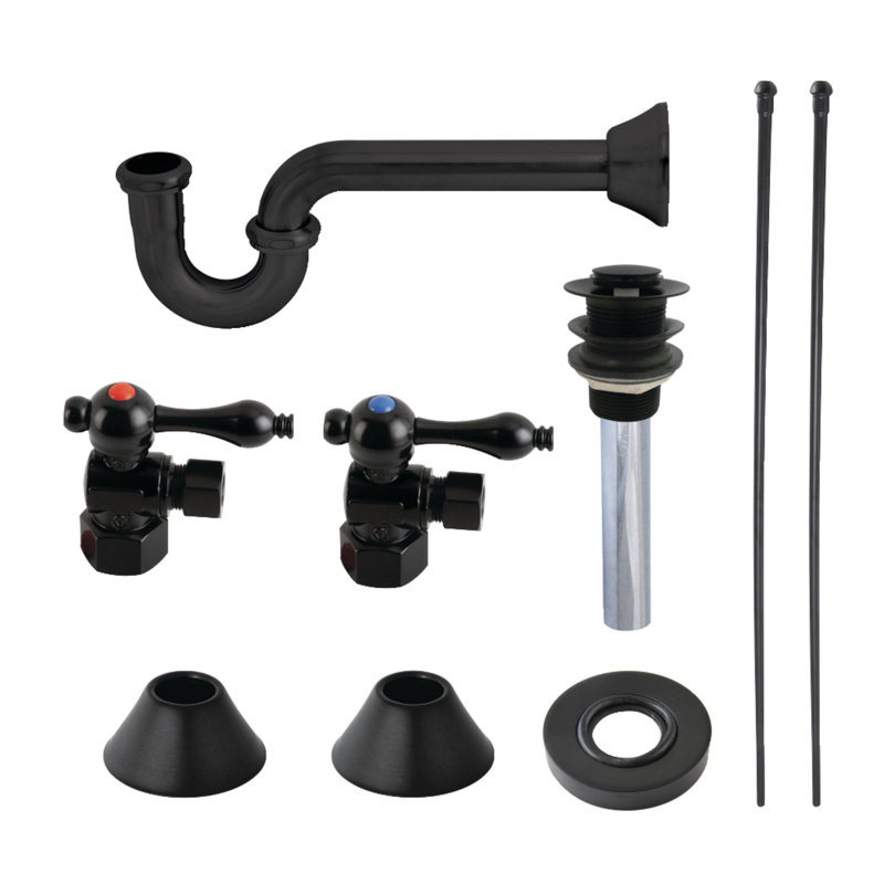 Kingston Brass Trimscape Traditional Plumbing Sink Trim Kit with P-Trap and Drain, Matte Black
