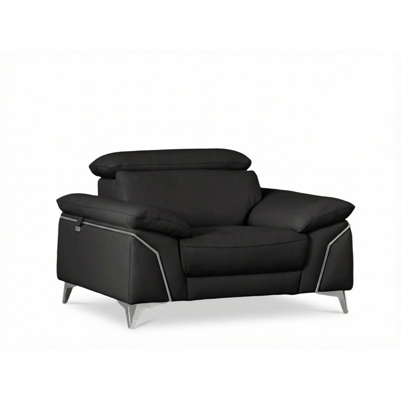 Chaise noire avec appui-tête réglable en cuir véritable, Noir
