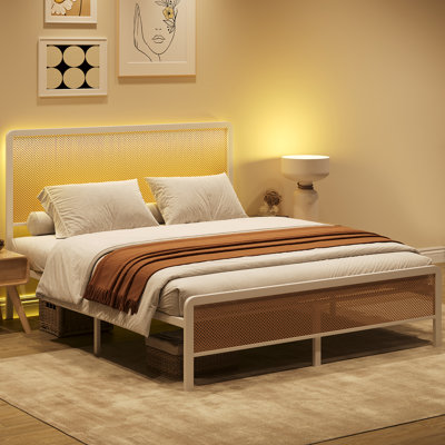 Rattan Bed Frame with Rattan Headboard
