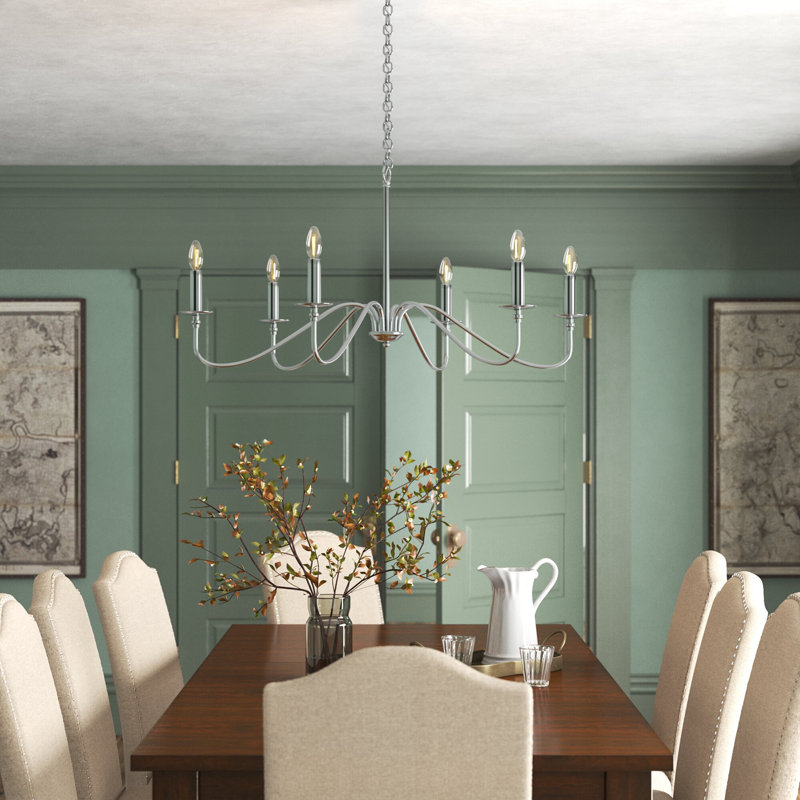 Ableton Iron 6-Light Chandelier, Polished Nickel, 25" H x 48" W x 48" D