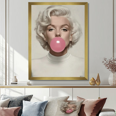Rose gris, Marilyn Pop Art Portrait - décoration murale célébrité, art mural encadré culture rose Pop